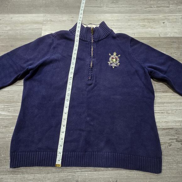 Lauren Ralph Lauren Navy Blue Quarter Zip Gold Embroidered Crest Logo Sweater - Picture 11 of 12